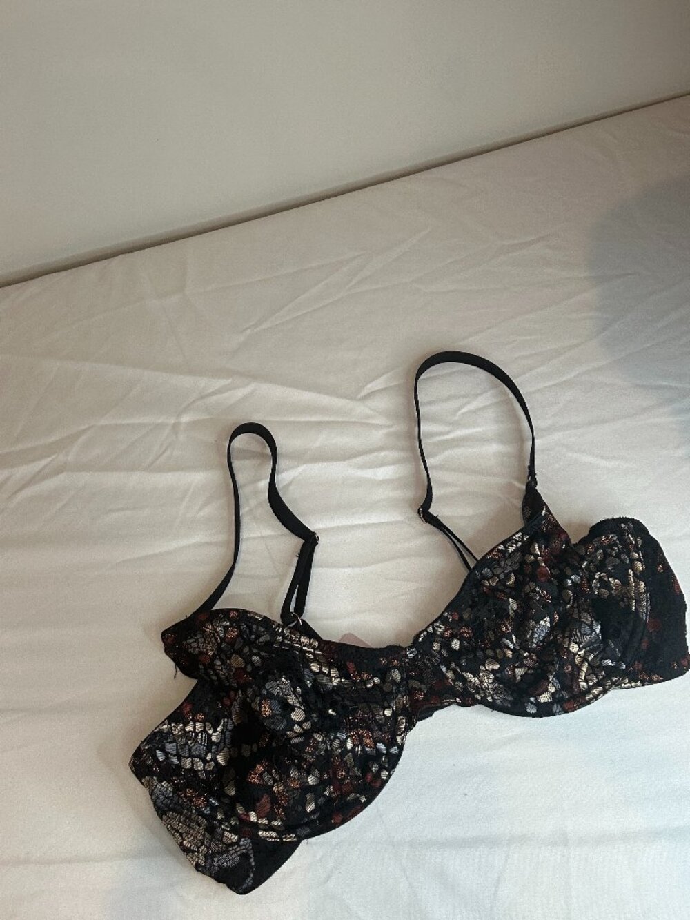 Savage X Fenty Black Metallic Floral Lace Underwire Bra 34D NWT